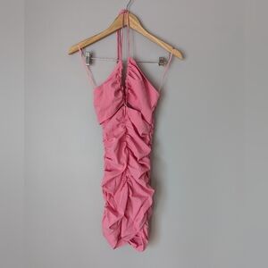 Zara Barbie Pink Cut-out Rushed Halter Mini Dress Womens Size S Cocktail Evening